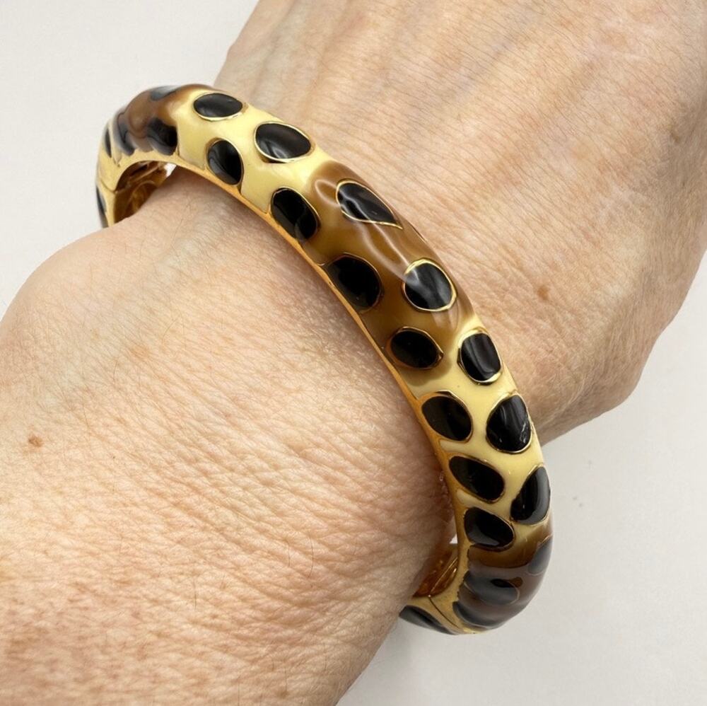 Kenneth Jay Lane KJL Bangle Bracelet Leopard Enamel Hinged Animal Gold Tone 2006
